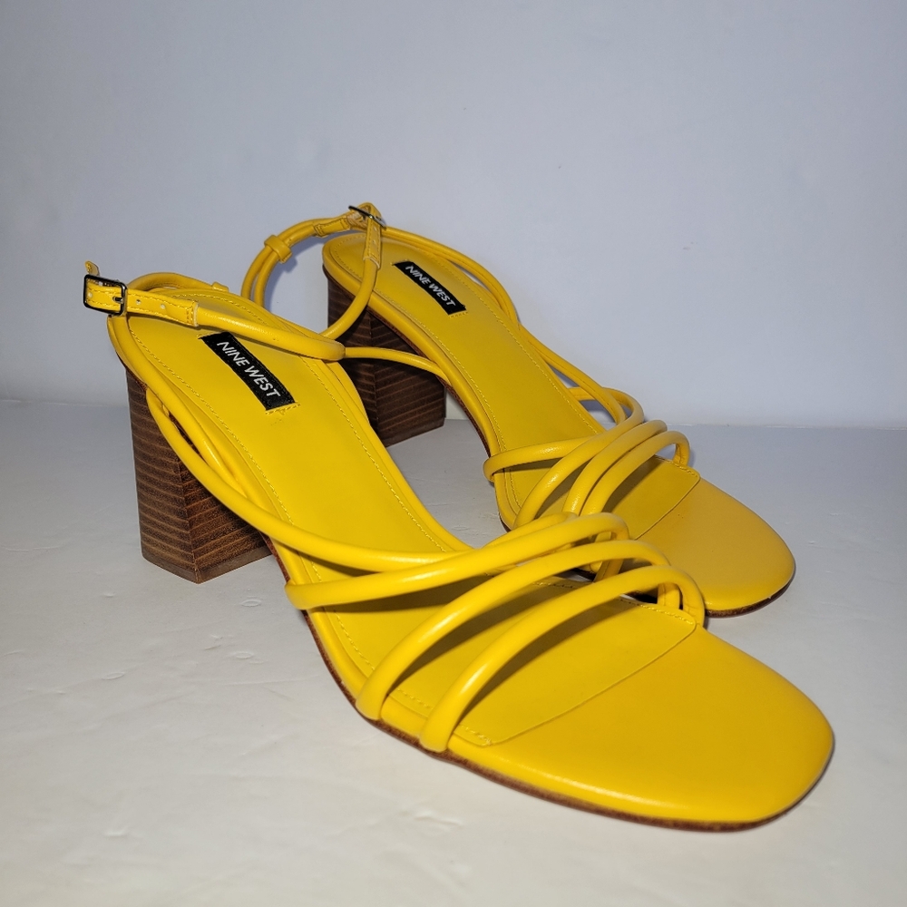 NINE WEST‎ Yeap heeled slide sandals yellow size 10